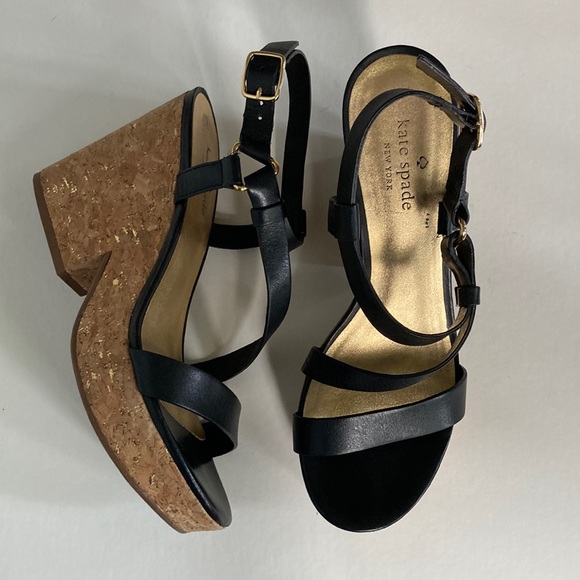 kate spade Shoes - Kate Spade Black Strappy Cork Heel Sandals